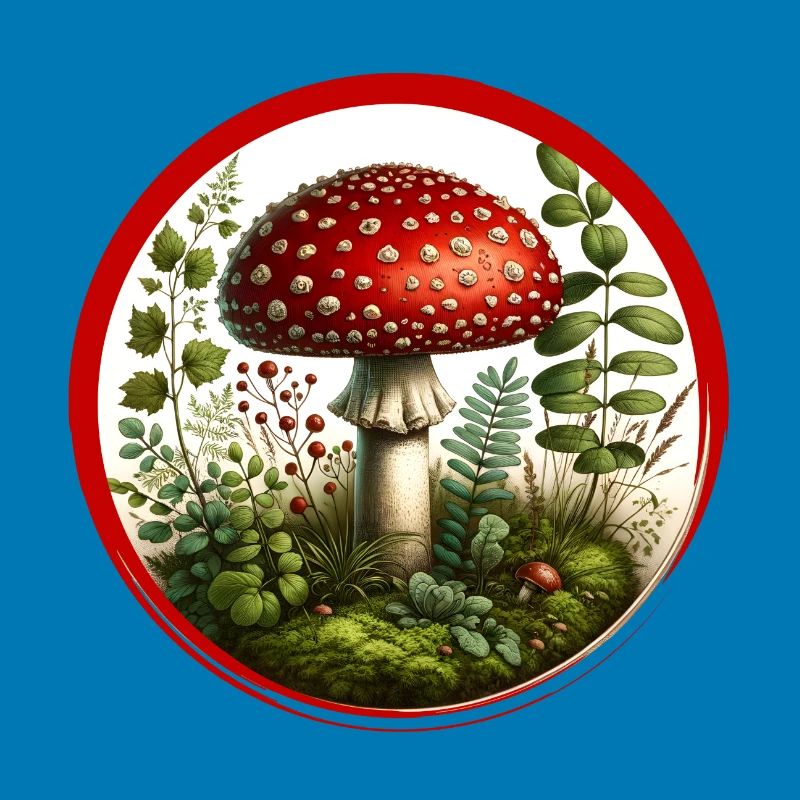 Detailed red toadstool on forest floor
