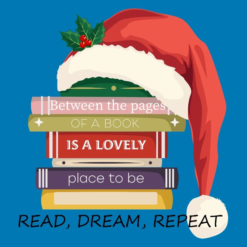 Book Stack with Christmas hat