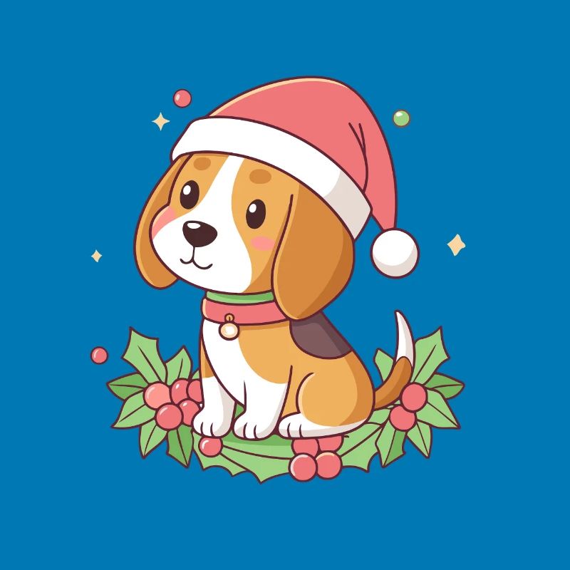Weihnachts-Beagle-Welpe mit rotem Hut