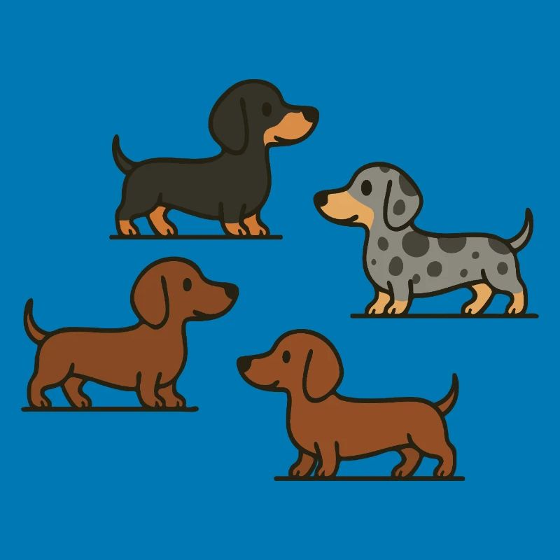 Dachshund Quartet: Spotted & Solid