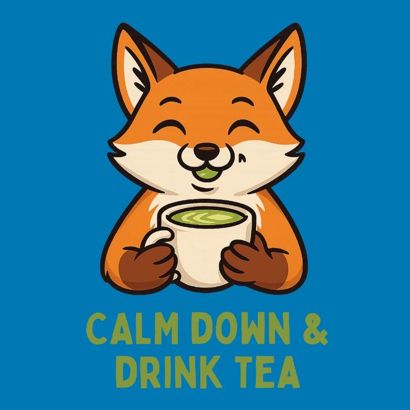 Fox relaxing drinking tea