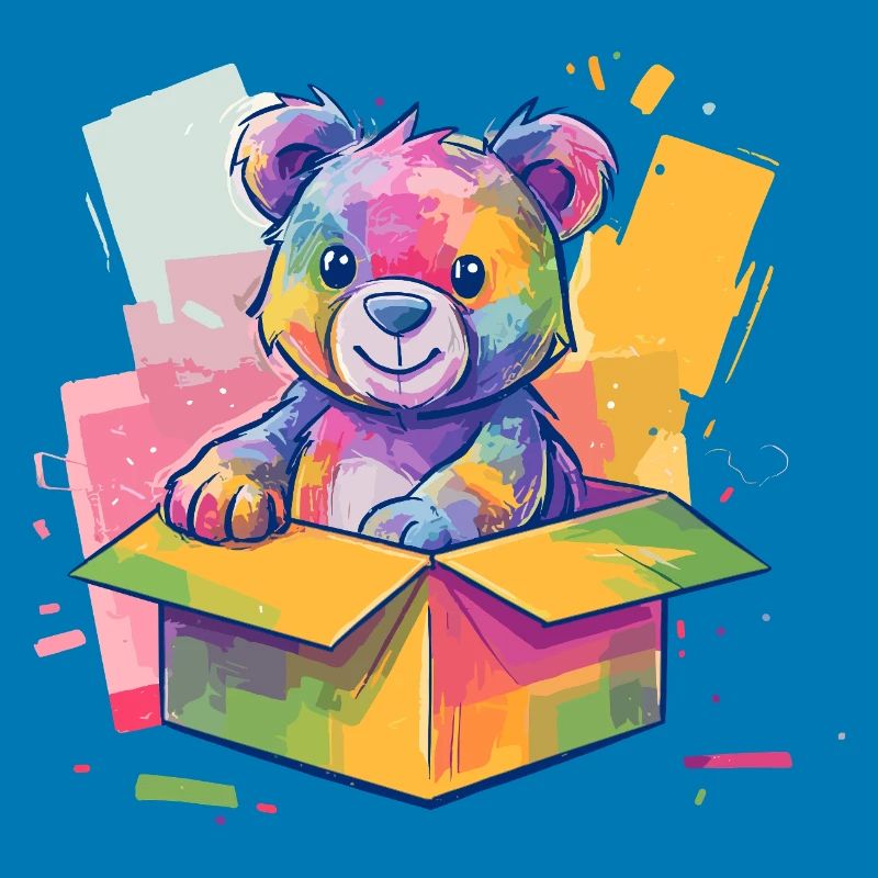 Regenbogenbär im Karton