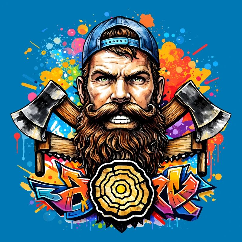 Graffiti Holzfäller mit Doppelaxt 
