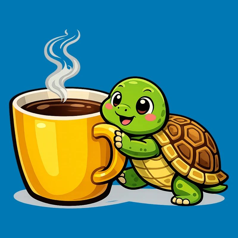 Kaffeeturtle mit dampfendem Becher