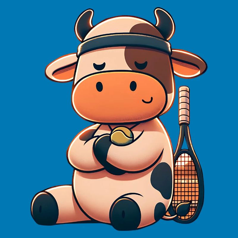 Mignonne vache de tennis avec raquette et balle