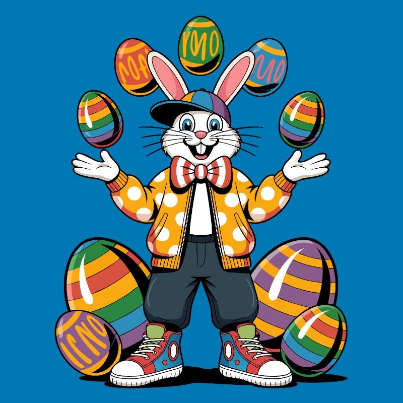 Colorful Easter bunny with egg wreath