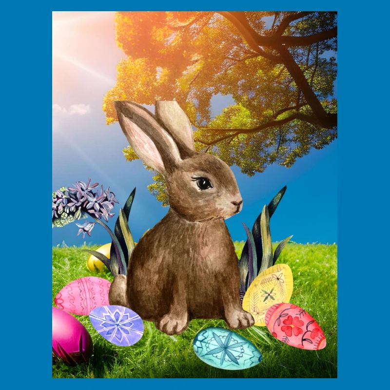 Spring Easter bunny with Easter eggs