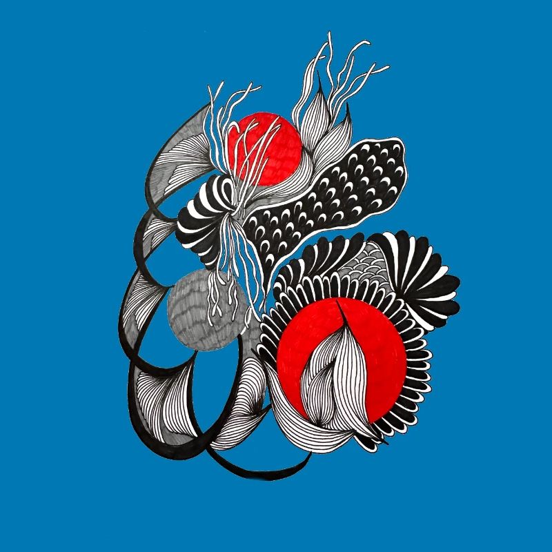 Monochrome Blütenkreise mit Rot
