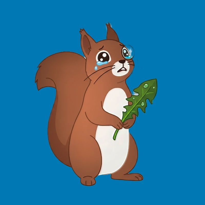 Crying squirrel with a leaf