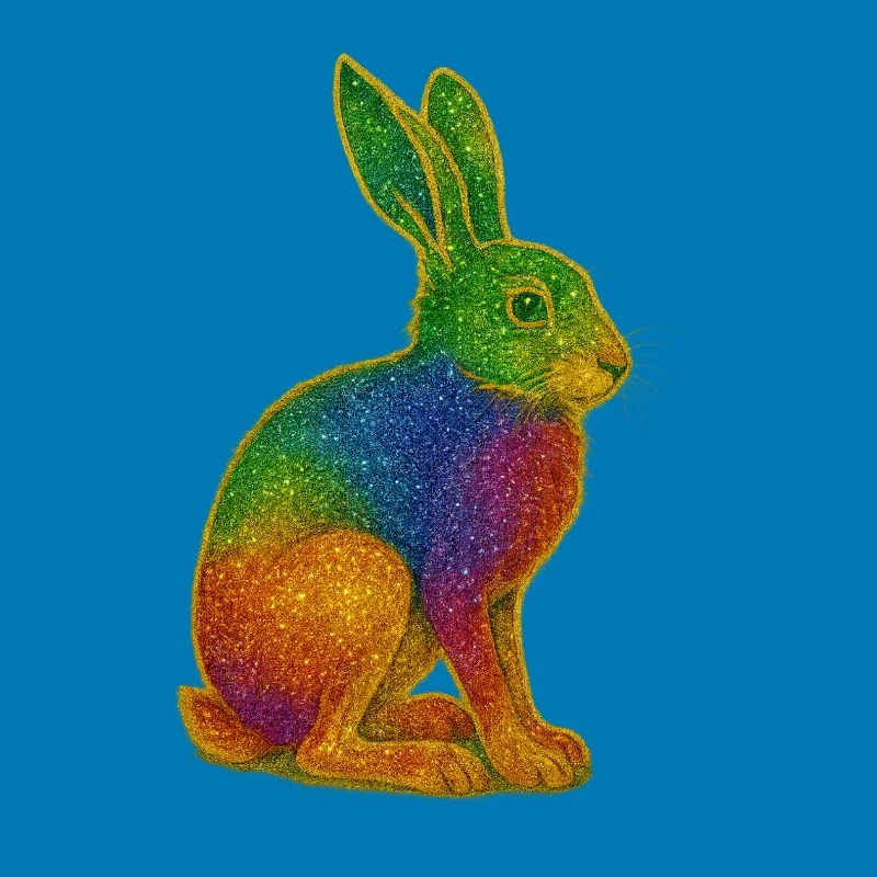 Regenbogen Hase mit Glitzereffekt