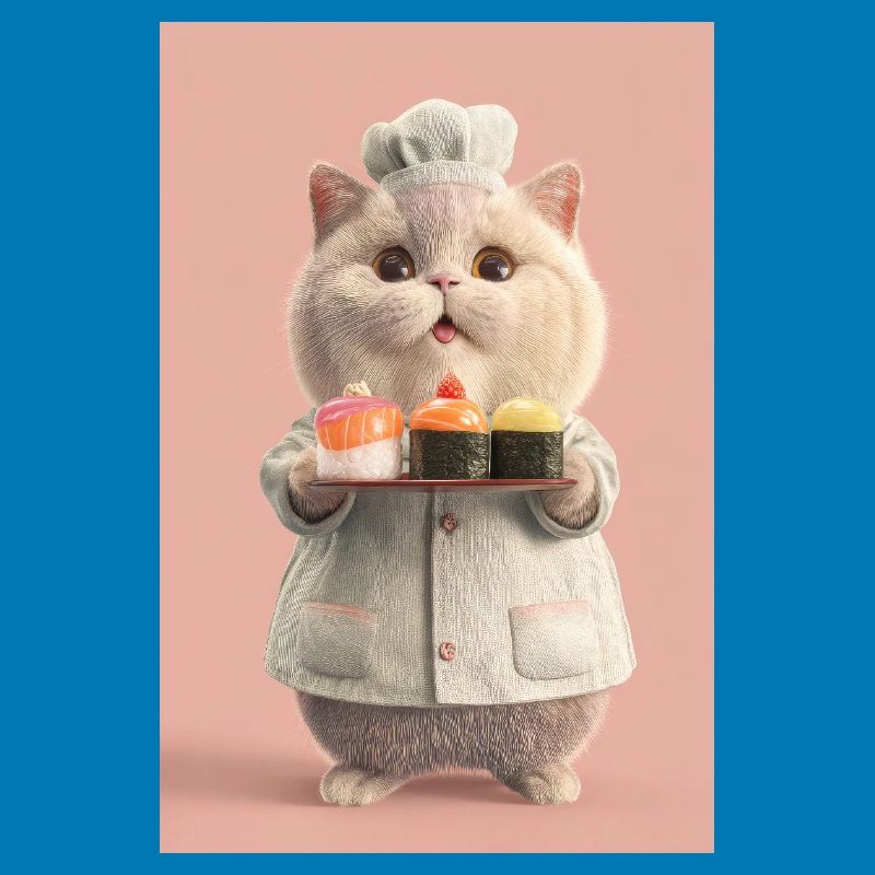 Pastel Sushi Chef Cat
