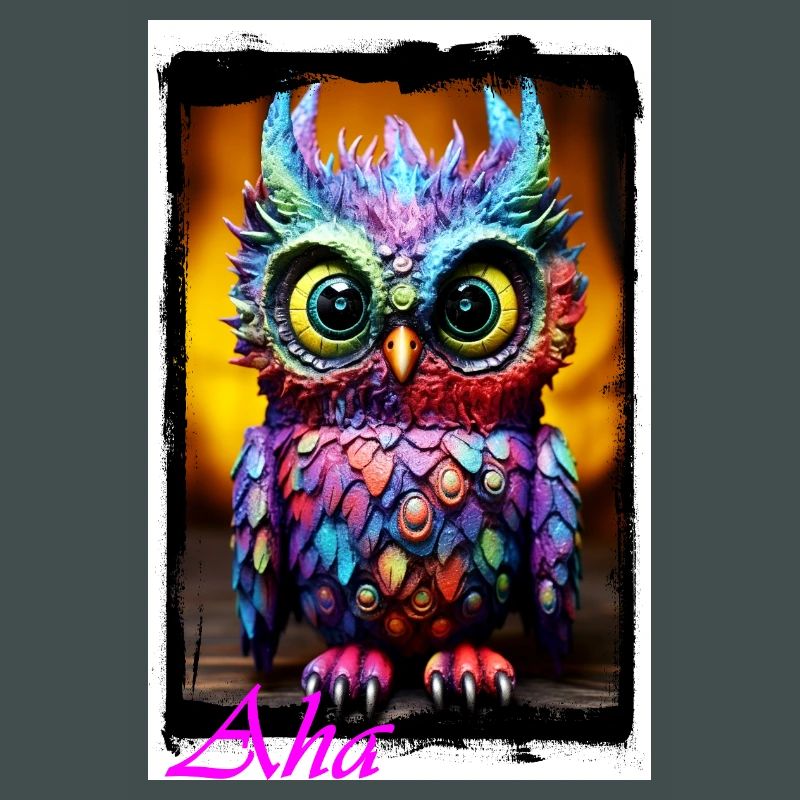Bunte Eulenfigur mit Neonfarben Puppe Textil