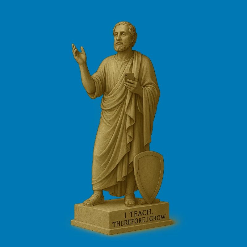 Lehrender Philosoph mit Smartphone