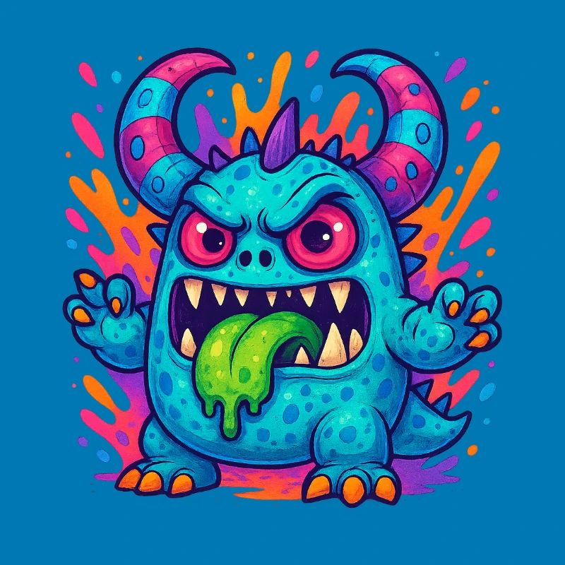 Bunter Grummel-Drache mit Zunge