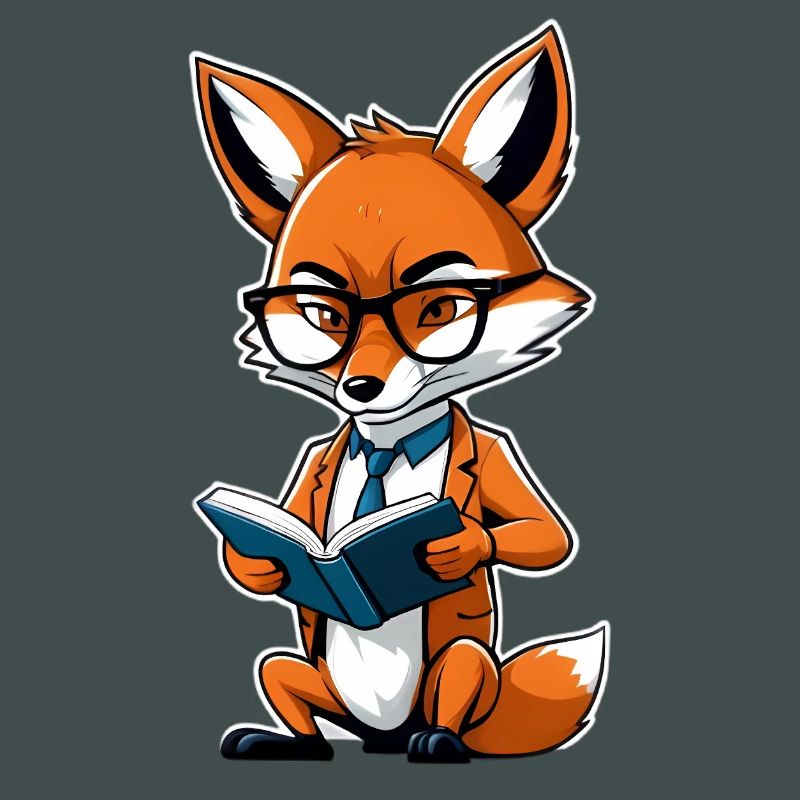 Intellectual fox with glasses reading book