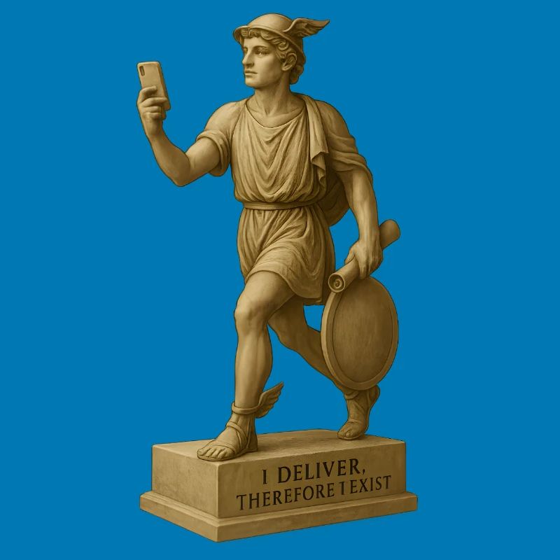 Antike Philosophenfigur mit Smartphone