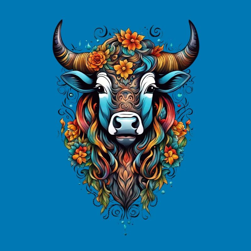 Bison couvert de fleurs dans un éclat de couleurs