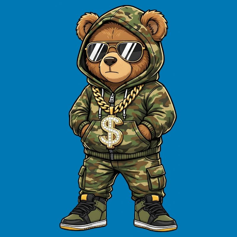 Camo TeddyBär mit Goldkette