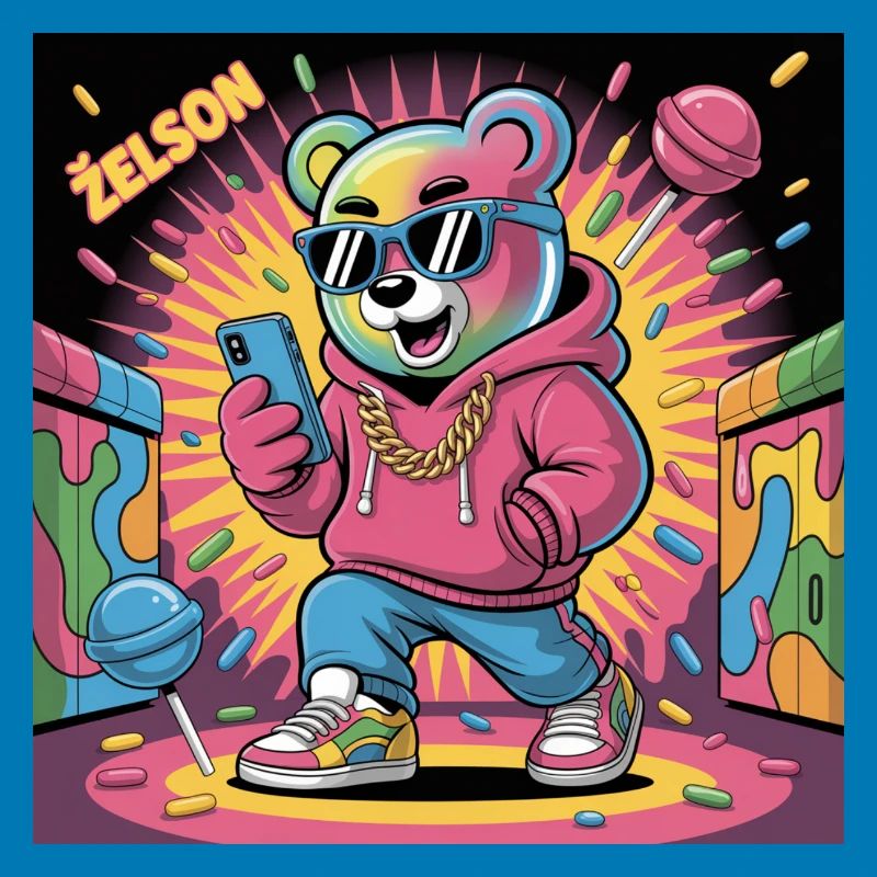 Bunter Bär Rapper Illustration