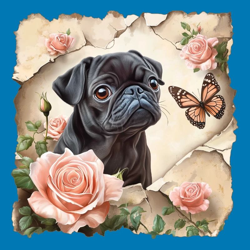 Schwarzer Mops mit Schmetterling