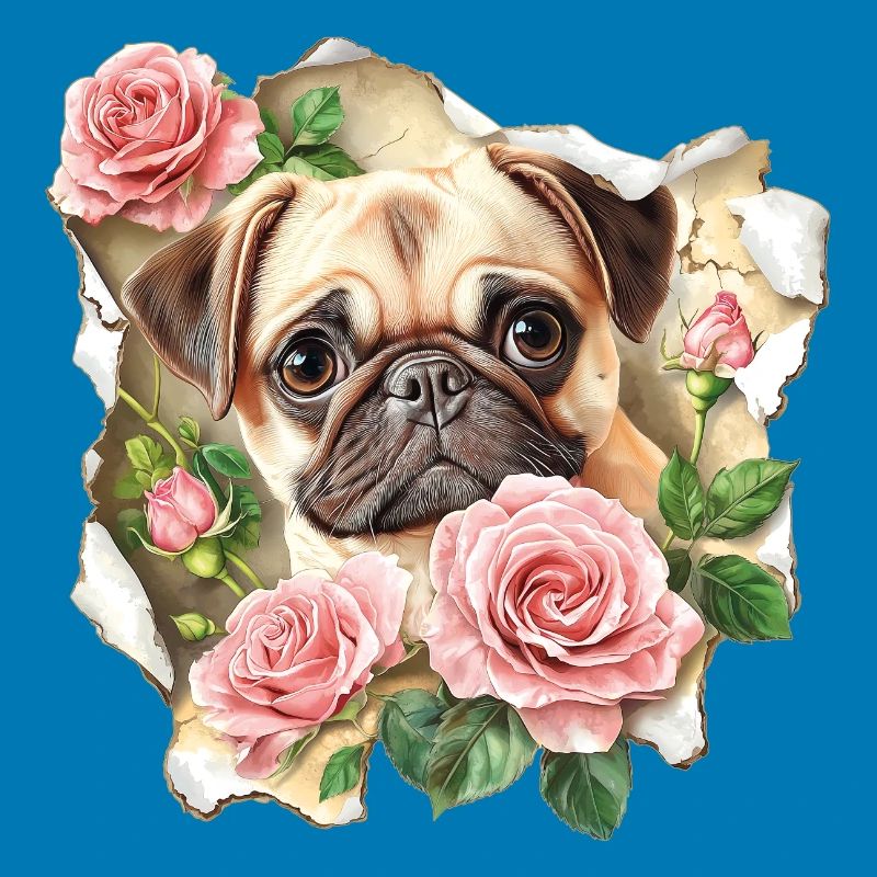 Mops mit Rosen