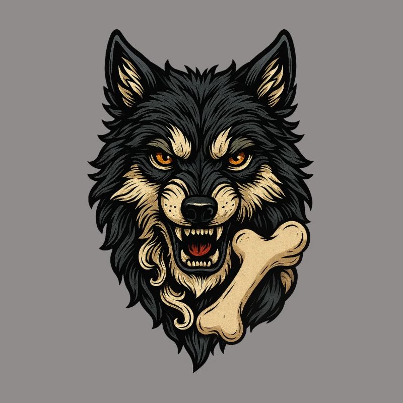 Wolfsangriff: Wolfskopf mit Knochen