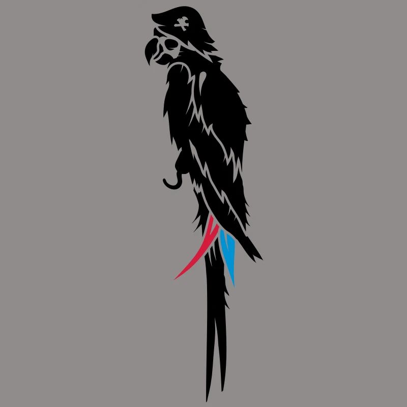 Parrot pirate with eye patch, pirate hat and hook