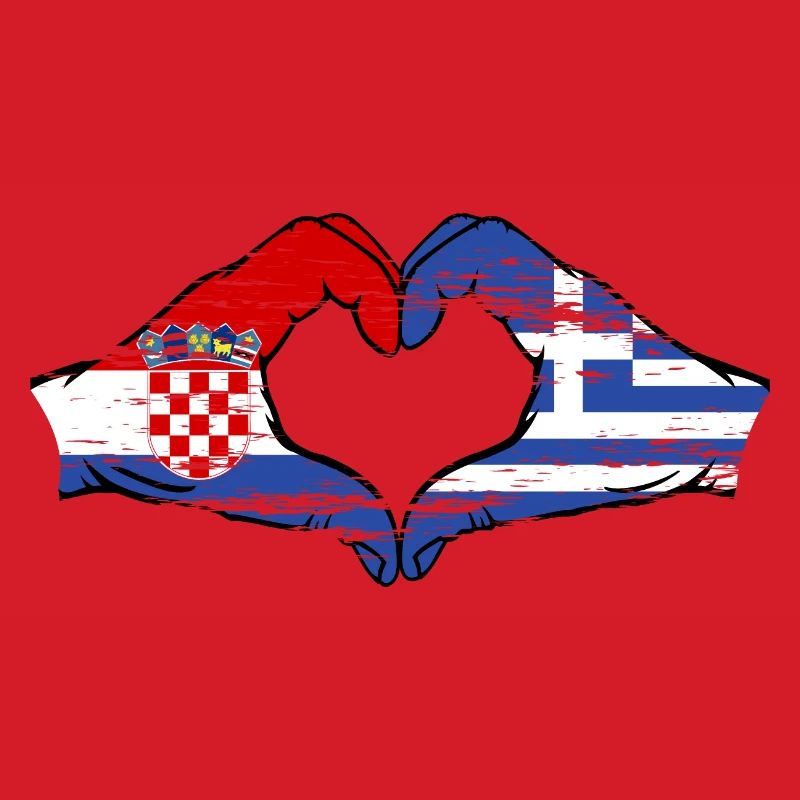 Croatie Grèce Drapeau Mains Coeur Forme Utilisé