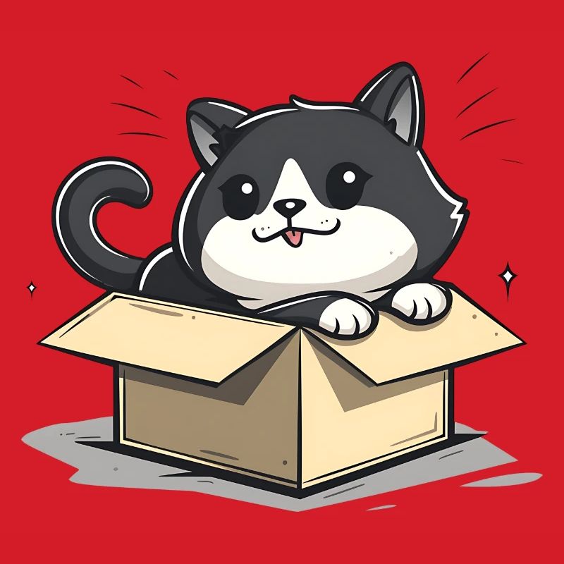 Happy Cat Sitting Inside an Empty Cardboard Box