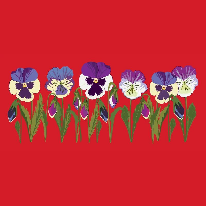 Rangée de fleurs de pensée en violet