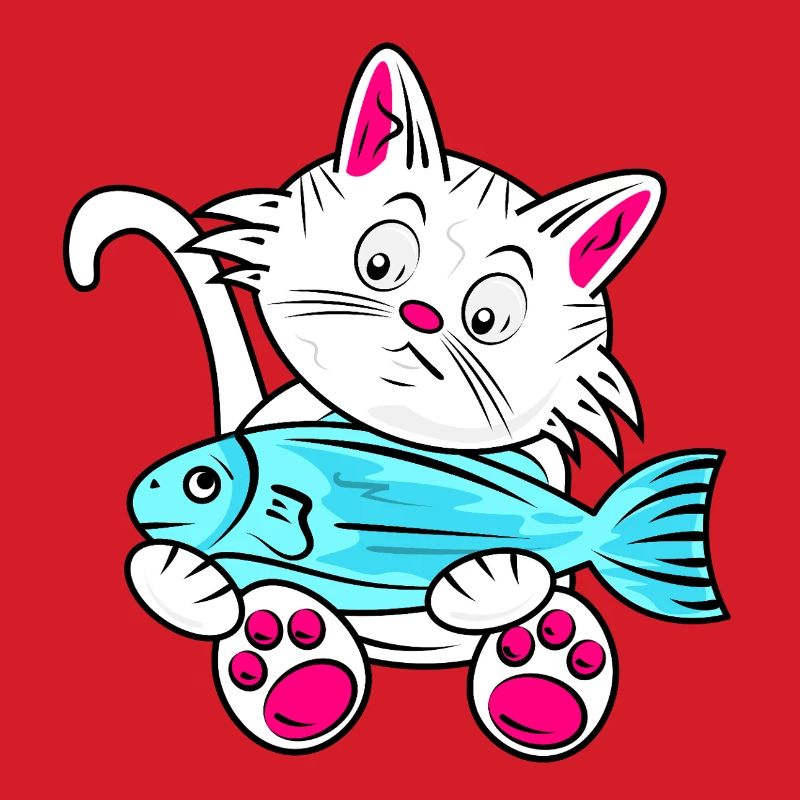 Small Cat and Blue Fish