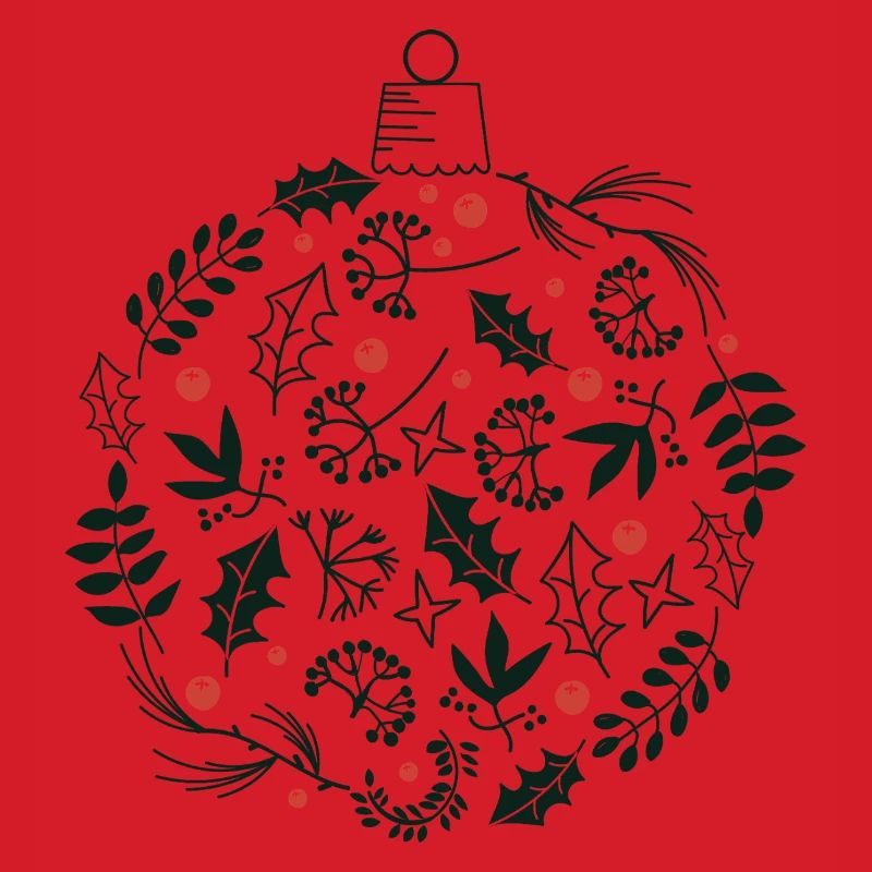 Weihnachtskugel mit Stechpalme und Vogelbeerblättern