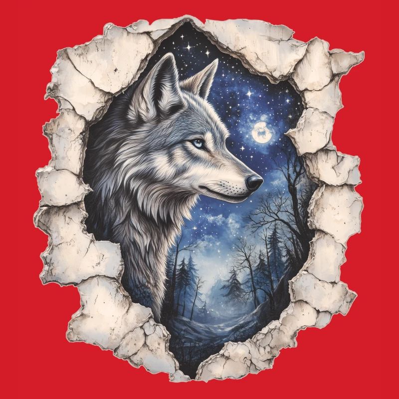 Wolf mit Sternenhimmel