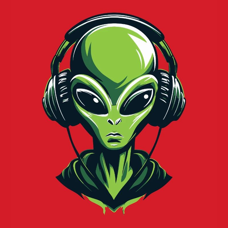 Alien mit Kopfhörern – Minimalistic Techno design