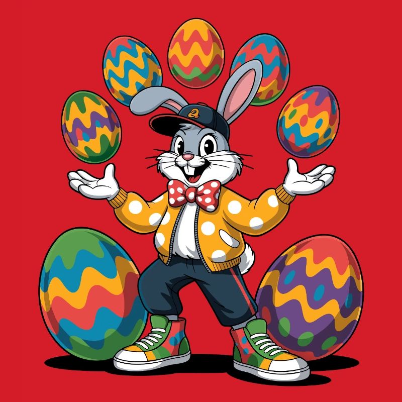 Bunter Osterhase mit farbigen Eiern