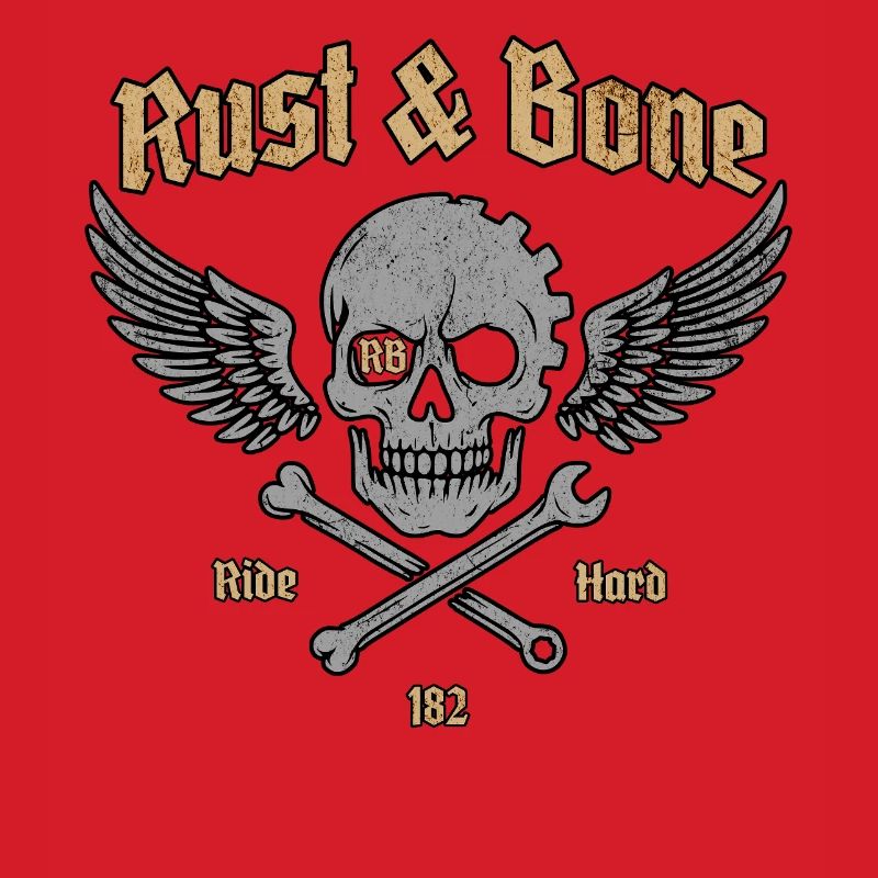 Rust Bone Motorcycle Skull Wing Design