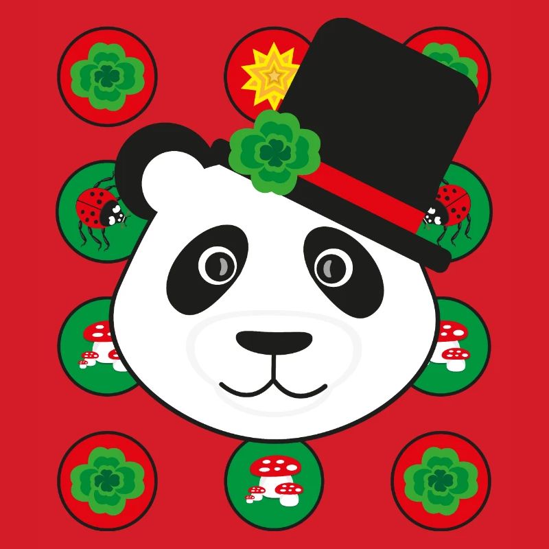 Neujahr Panda mit Kleeblatt.