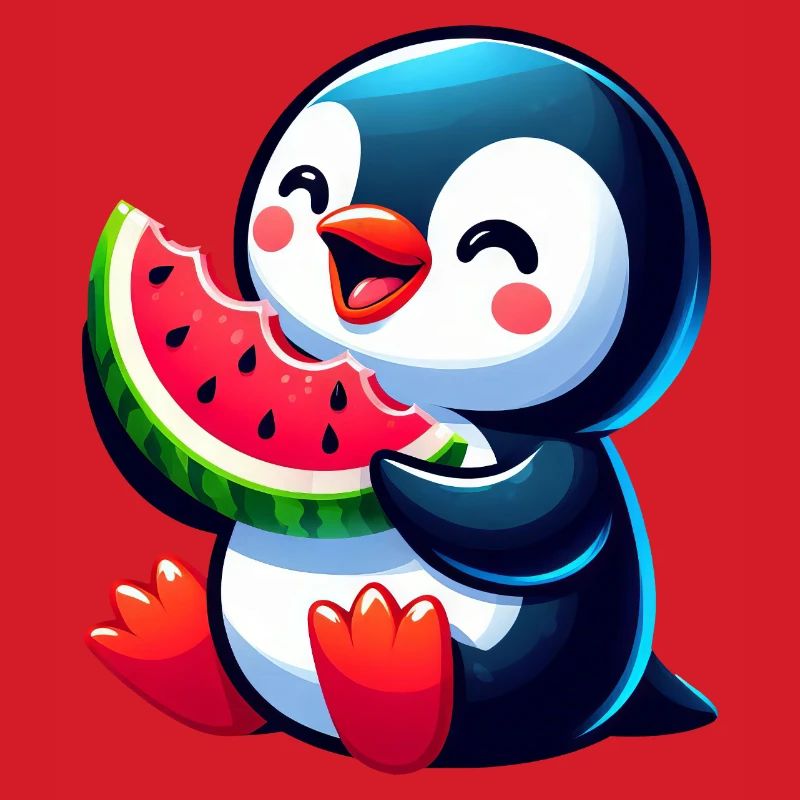 mignon pingouin melon pastèque dessin animé d’été