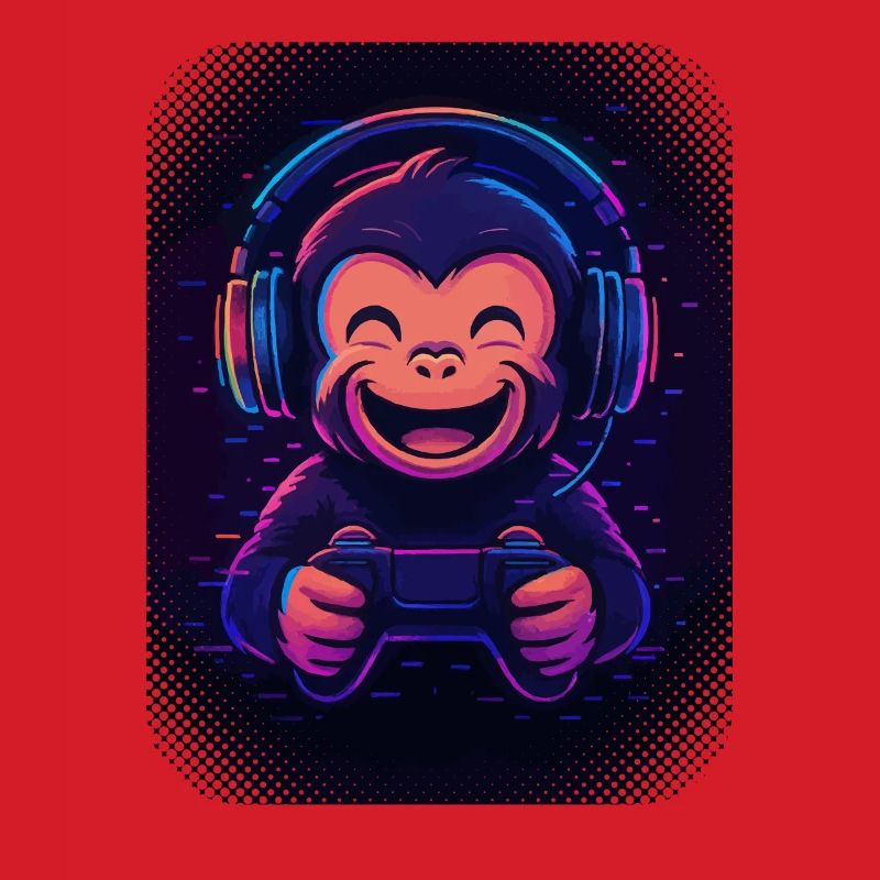 Singe cool avec écouteurs, lunettes et manette de jeu