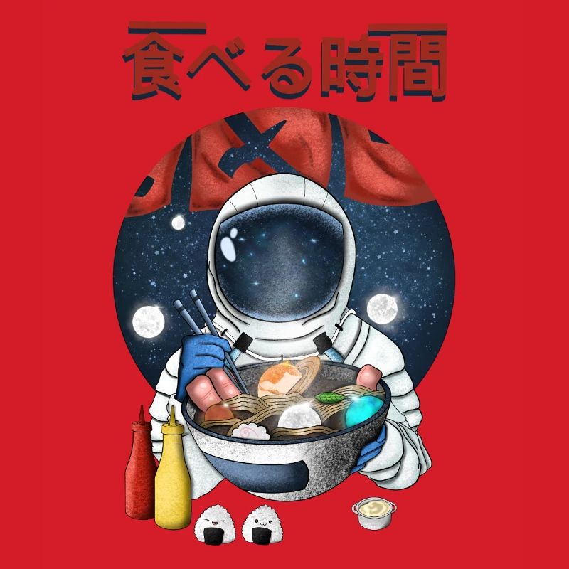 Astronaute mangeant des ramen Nightscape