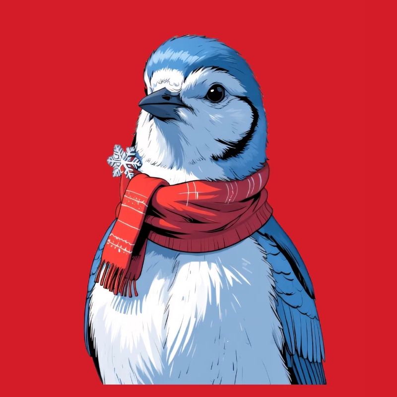 Wintervogel mit rotem Schal