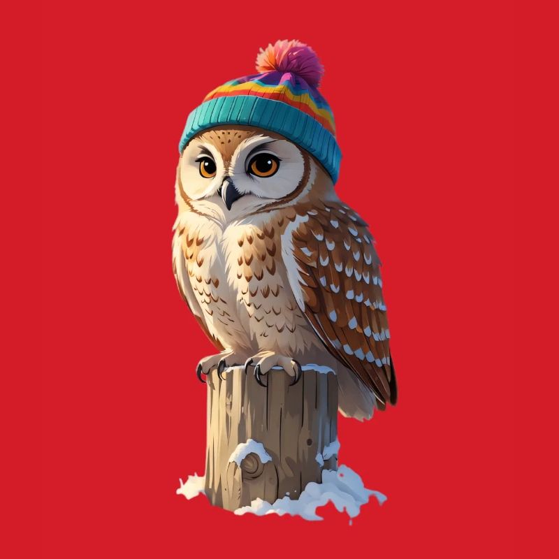 Eule mit buntem Winterhut