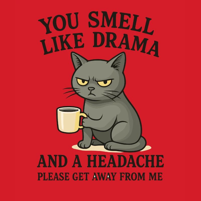 Grimmige Katze mit Kaffee Spruch