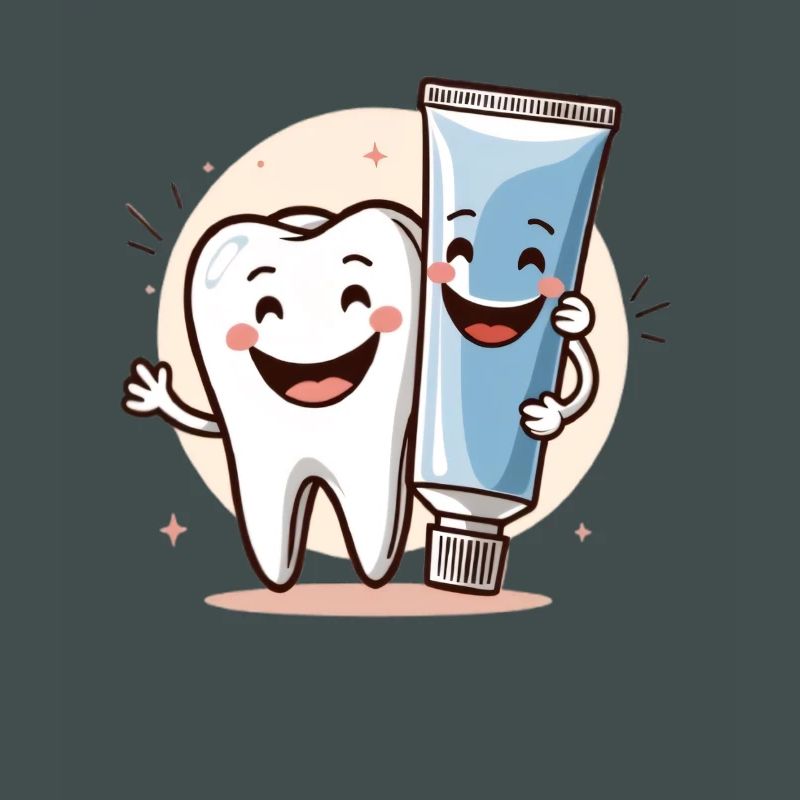 Smiling tooth with toothpaste