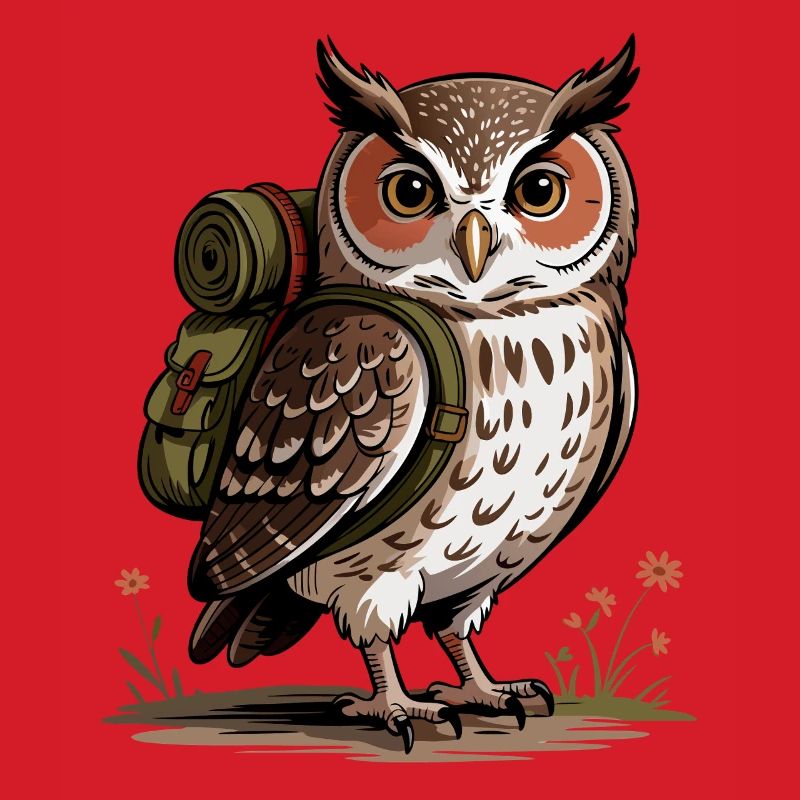 Owl hiker with backpack