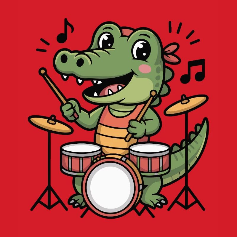 Crocodile Drummer Cartoon Design