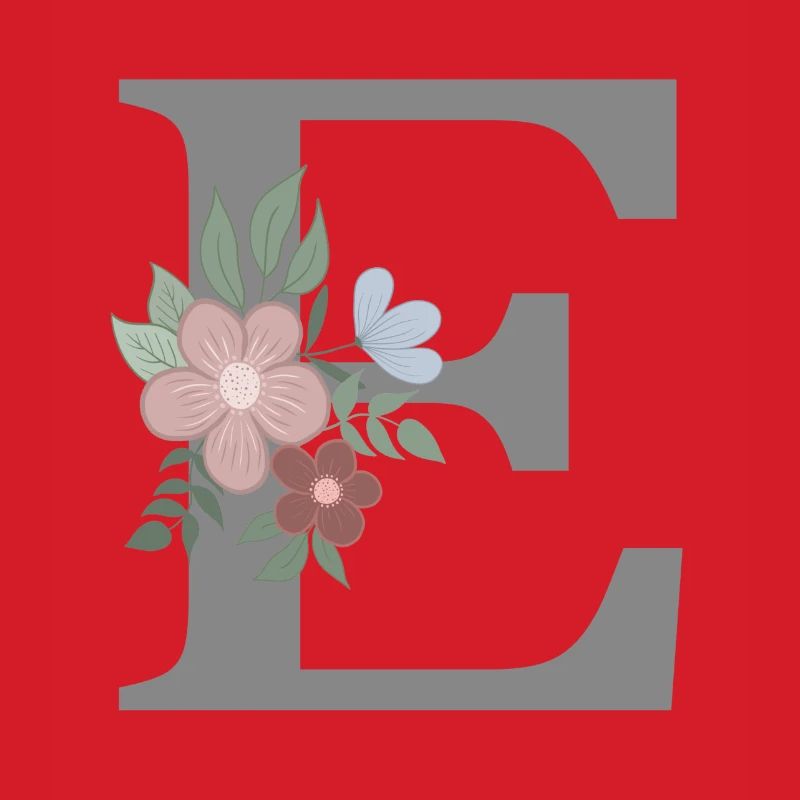 Buchstabe E mit Blume grau