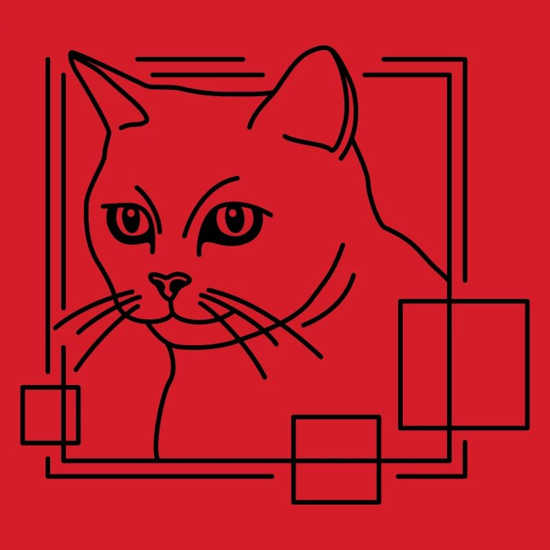Cat in Geometric Shape - Line Art Design