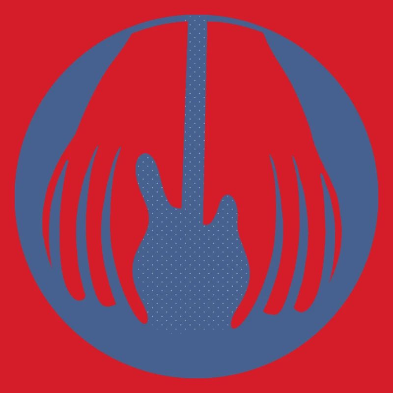 Guitar being held by two hands in this fun optical