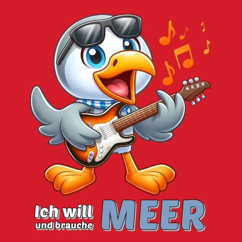 Fröhlicher Seevogel mit Gitarre